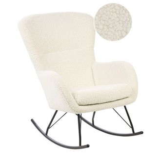 Beliani Beliani - Silla Mecedora De Boucl&eacute; Blanco Crema Negro Poli&eacute;ster Patas De Metal Anaset