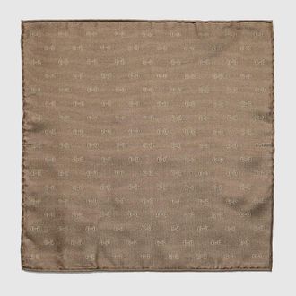 Gucci Horsebit Silk Jacquard Pocket Square, Brown, Silk