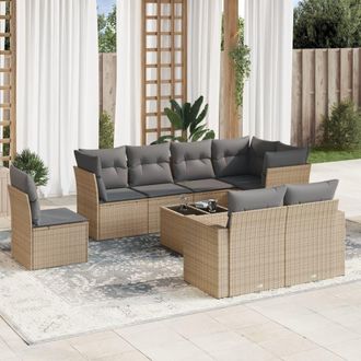 vidaXL Set De Sof&aacute;s De Jard&iacute;n 9 Pzas Con Cojines Rat&aacute;n Sint&eacute;tico Beige Vidaxl