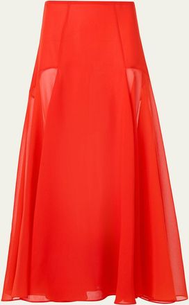 Akris Sheer Silk Organza Godet Midi Skirt