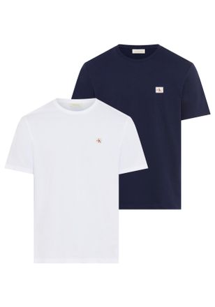 Calvin Klein Jeans T-Shirt CALVIN KLEIN JEANS SS BADGE TEE 2 PACK, Herren, Gr. XXL, maritime navy, hellwei&szlig;, Single Jersey, Obermaterial: 100% Baumwolle, unifarben, regu