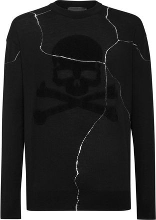 Philipp Plein Pullover Round Neck Skull&Bones - Heren - Ronde hals truien - Zwart - 4XL - Wol - Truien & Vesten