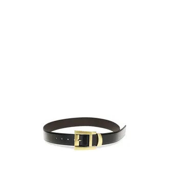 Versace Gold-Buckle Calf Leather Belt - Black