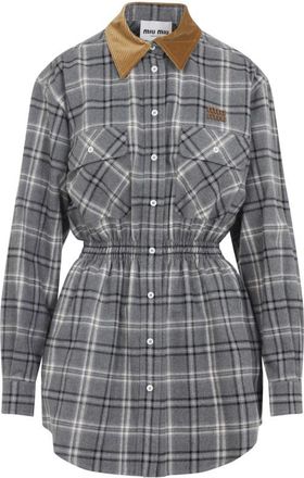 Miu Miu Grey Checkered Logo Dress