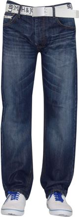 Smith & Jones New Mens Designer Smith & Jones Jeans Denim Regular Straight Cut Pants Free Belt (40W X 32L, Stone Wash)
