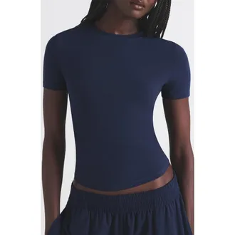 SKIMS Crop Cotton Blend T-Shirt in Navy at Nordstrom, Size Xx-Small