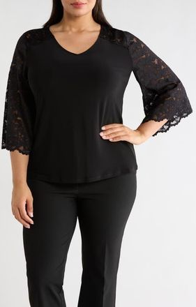 Kasper Lace Sleeve Knit Top in Black at Nordstrom, Size 3 X