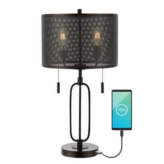 Jonathan Y Designs Hank 27 2-Light Industrial Farmhouse Iron LED Table Lamp with USB Charging Port, Oil Rubbed Bronze at Nordstrom