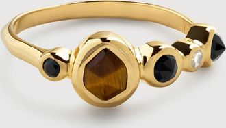 Monica Vinader Gold Siren Bezel Multi Gemstone Ring Tigers Eye
