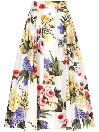 Dolce & Gabbana floral-print midi skirt - White