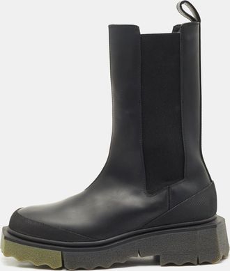 Off-white Black Leather And Elastic Rain Boots