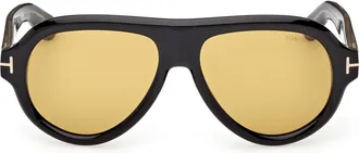 Tom Ford Icon 59mm Pilot Sunglasses in Shiny Black/brown at Nordstrom