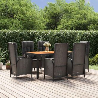 vidaXL Set De Comedor De Jard&iacute;n 7 Pzas Y Cojines Rat&aacute;n Sint&eacute;tico Negro Vidaxl