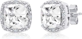 MAX + STONE 925 Sterling Silver 7mm Gemstone and Diamond Accent Halo Cushion Stud Earrings