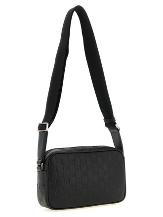Gucci Embossed GG Monogram Crossbody Bag - Black