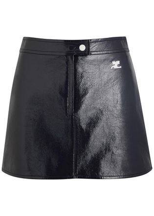 Courrèges Reedition Crinkled Vinyl Mini Skirt - Denim - 34 (UK6 / XS)