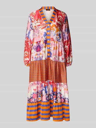 Miss Goodlife Midikleid aus Viskose mit V-Ausschnitt Modell Wild Flower in Rot, Gr&ouml;&szlig;e XL