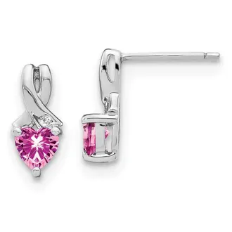 Diamond2Deal Sterling Silver Rhod-plated Created Pink Sapphire and Diamond Earrings