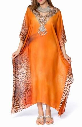 Ranee&rsquo;s V-Neck Leopard Maxi Caftan in Orange at Nordstrom Rack