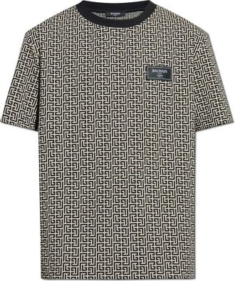 Balmain T-shirt met monogram - Heren - T-shirts - Zwart - S - Katoen - Tops