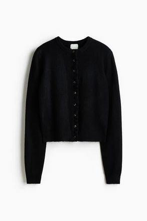 H&M Frill-trimmed Cardigan in Black at Nordstrom, Size Xx-Small