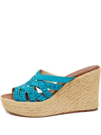 Christian Louboutin 110mm espadrille wedge sandals - women - Leather/Leather/Leather/Straw - 41 - Blue