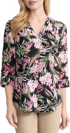 Jones New York Floral Roll Sleeve Tunic in Jones Black Multi at Nordstrom, Size X-Large