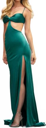 Sherri Hill Classic High Slit Cutout Dress In Emerald