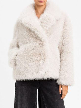 Twin-Set Twinset Short Faux Fur Coat with Rever Collar and Concealed Fastening