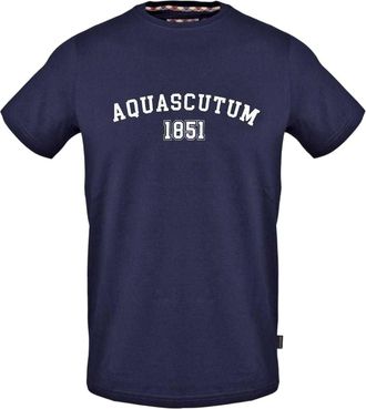 Aquascutum Heren-T-shirt met gebogen logo en ronde hals (Marine)