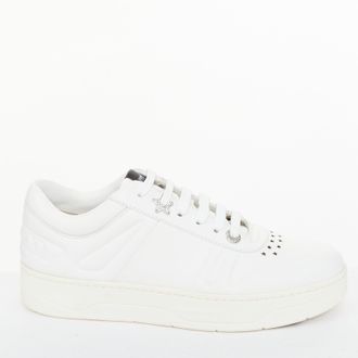 Jimmy Choo London Hawaii White Leather Crystal Sneakers