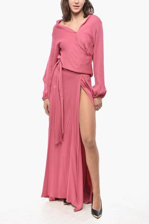 Super Blond Maxi Dress a Portafoglio a Maniche Lunghe Super Blond