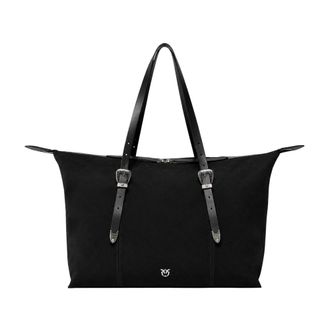 Pinko Pinko - Su&egrave;de Tote Bag met Texaanse details - Dames - Tassen - Zwart - Maat: ONE Size Su&egrave;de