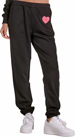 Elan Hearts Desire Sweatpants In Black/pink Heart
