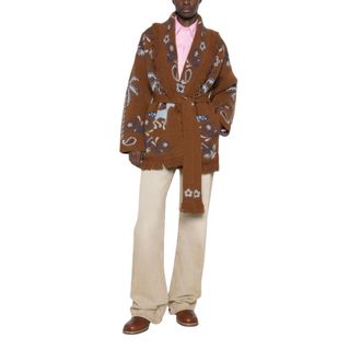 Alanui Fringe-Trimmed Jacquard Cardigan - female - Alanui - Cardigans - Brown - XS - Knitwear