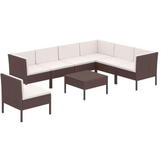 vidaXL Set Muebles De Jard&iacute;n 8 Pzas Y Cojines Rat&aacute;n Sint&eacute;tico Marr&oacute;n Vidaxl