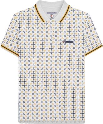Lambretta Heren Geometrisch Poloshirt (Wit/Navy/Smoke Blue)