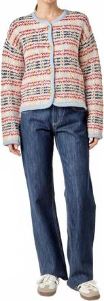 English Factory Textured Knit Cardigan In Blue Multi