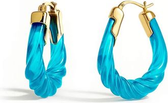 Gold & Honey Womens Rope Twist Oval Lucite Birthstone Hoop Earrings In March - Aquamarine