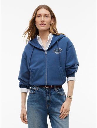 Tommy Hilfiger Womens Tommy Studio Logo Zip Hoodie - Aegean Sea - L