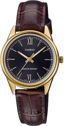 Casio Womens Gold Tone Analog Watch with Black Dial and Brown Leather Band - LTP-V005GL-1B2UDF