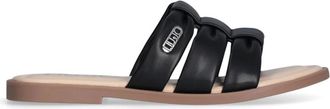 Liu Jo Zwarte platte sandalen met saffiano-print - Dames - Sandalen - Zwart - 40 EU - Schoenen