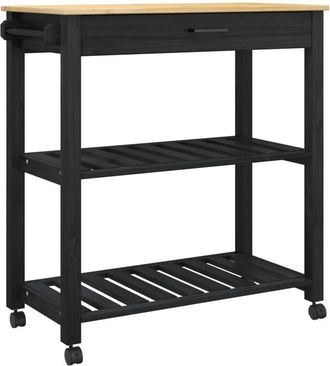 vidaXL Carro De Cocina Negro 88,5 X 40 X 84 Cm Madera De Pino Macizo Vidaxl