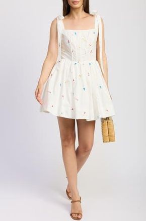 En Saison Nellie Embroidered Cotton Poplin Minidress in White Pink Multi at Nordstrom Rack, Size X-Small