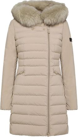 Peuterey Lichtgewicht Technische Donsjas met Vossenbontafwerking - Dames - Gewatteerde jassen - Beige - 2XL - Jassen