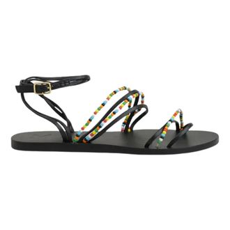 Maneb&igrave; Flat Sandals, female, Black, Size: 10 US Leather Sandals