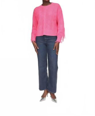 Brodie Cable Fringed Crew Neck Jumper Sweater In Diva Pink