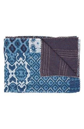 Taj Vintage Cotton Kantha Throw Blanket in Multi Blue Grey at Nordstrom Rack