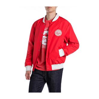 Replay Bomber Jackets, male, Red, Size: M Urban Dull Fake Bomber Jacket