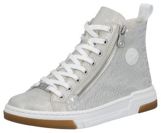 Rieker Sneaker RIEKER, Damen, Gr. 36, grau (grau, silberfarben), Lederimitat, bedruckt, Schuhe Sneaker, High Top-Sneaker, Freizeitschuh, Schn&uuml;rschuh mit Plat